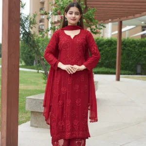 Viscose Georgette Straight Kurta Set With 3D Work