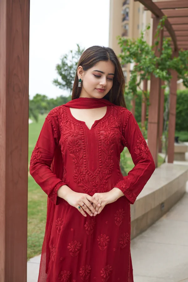 Viscose Georgette Straight Kurta Set With 3D Work - Image 2
