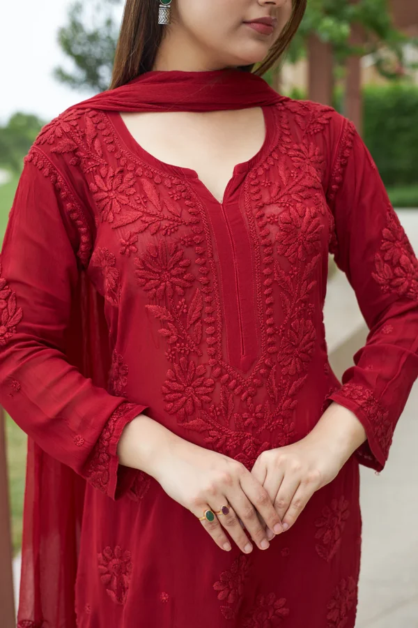 Viscose Georgette Straight Kurta Set With 3D Work - Image 3
