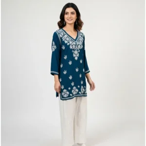 Chikankari Short Kurti Blue