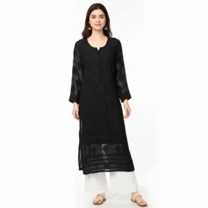 Chilkankari Viscose Georgette Kurti Black