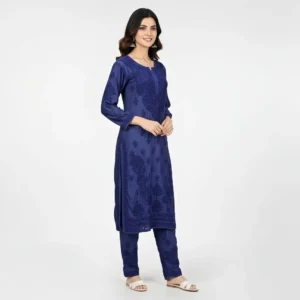 Chikankari Kurti Set Muslin 1 Legion Blue