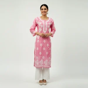 Chikankari Chanderi Kurti Mauve