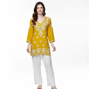 Chikankari Short Kurti Spanish Yellow