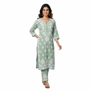 Chikankari Kurti Set Modal Sea Foam