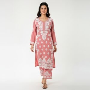 Chikankari Kurti Set Modal Peach
