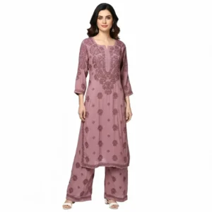 chikankari Kurti Set Modal Mauve