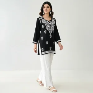 Chikankari Short Kurti Black