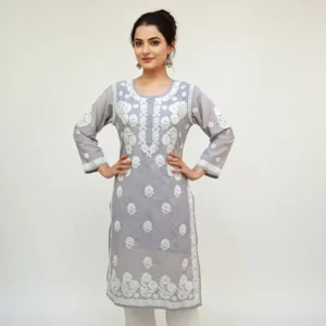 Chikankari Chanderi Kurti Lavender