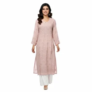 Chilkankari Viscose Georgette Kurti Beige