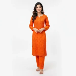 Chikankari Kurti Set Muslin 1 Golden Poppy