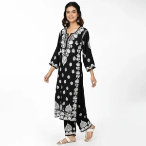 Chikankari Kurti Set Modal Black
