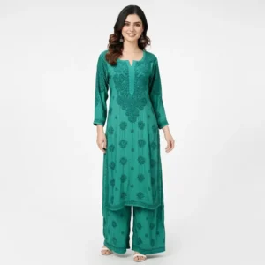 chikankari Kurti Set Modal Emerald