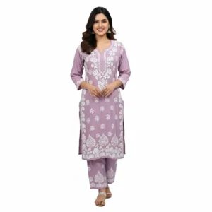 Chikankari Kurti Set Modal Mauve