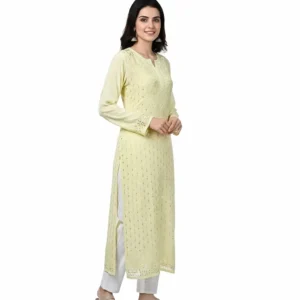 Chikankari Georgette Long Kurti Olive Green