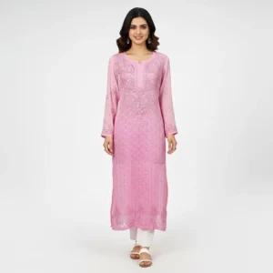 Chikankari Georgette Long Kurti Sweet Lilac