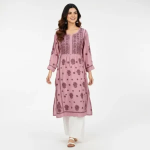 Chikankari Muslin Kurti Mauve