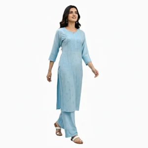 Chikankari Muslin Kurti Set Blue