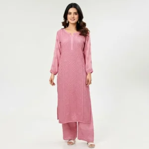 Chikankari Georgette Kurti Set Pink