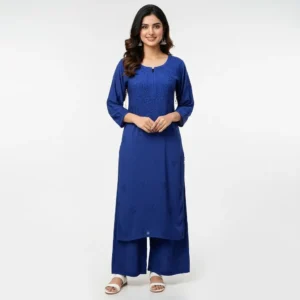 Chikankari Rayon Kurti Set Blue