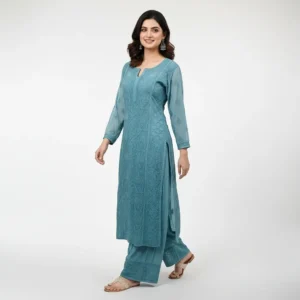 Chikankari Georgette Kurti Set Blue
