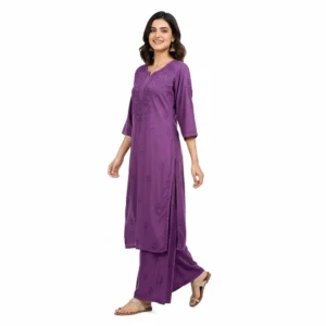 Chikankari Rayon Kurti Set Purple