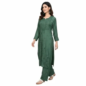 Chikankari Muslin Kurti Set Emerald