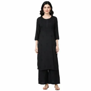 Chikankari Rayon Kurti Set Black