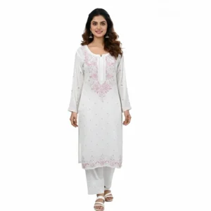 Chikankari Georgette Long Kurti Grey