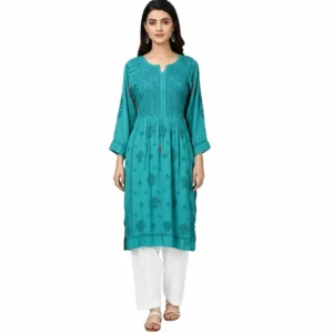 Chikankari Muslin Kurti Blue