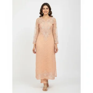 Chikankari Georgette Long Kurti Beige
