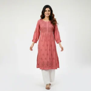 Chikankari Muslin Kurti Pink