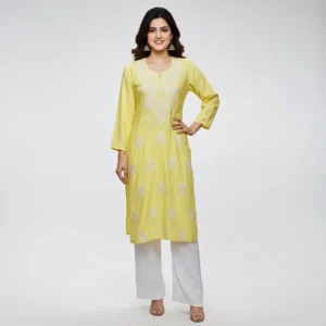 Chikankari Kurti Yellow