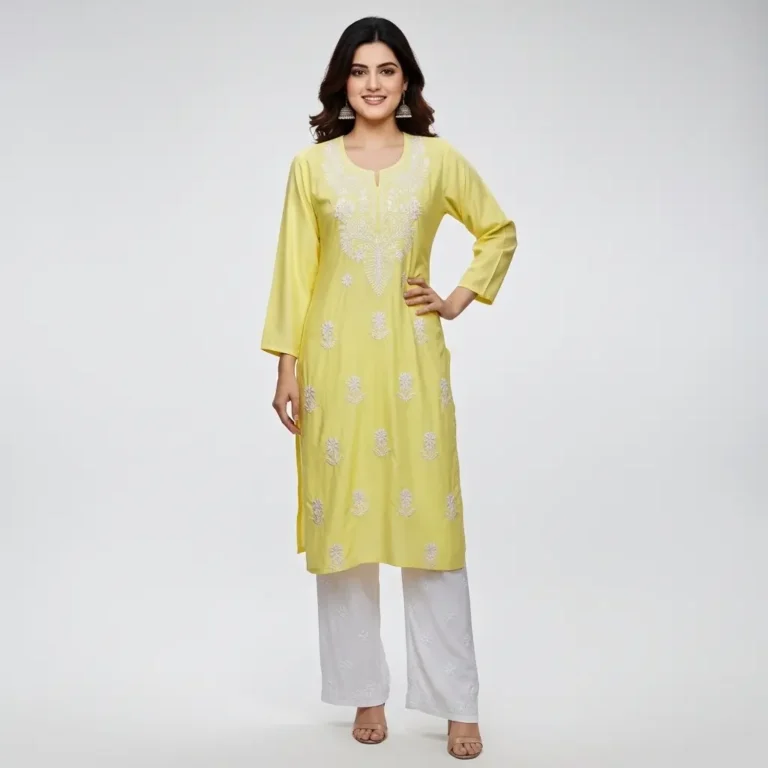 Chikankari Kurti Yellow