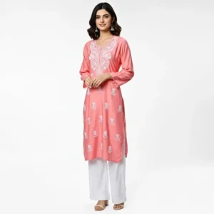 Chikankari Short Kurti Emb Pink