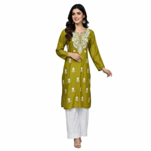 Chikankari Short Kurti Emb Green