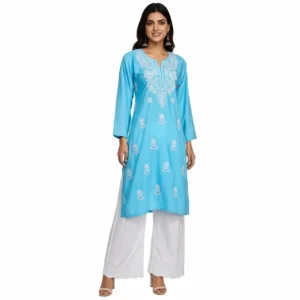 Chikankari Short Kurti Blue