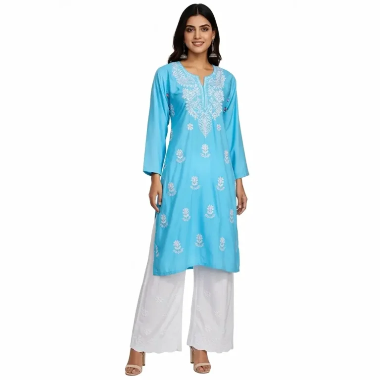 Chikankari Short Kurti Blue