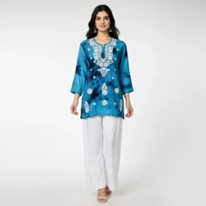 Chikankari Short Kurti Printed Blue
