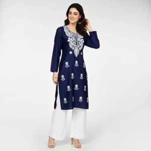 Chikankari Short Kurti Emb Navy Blue